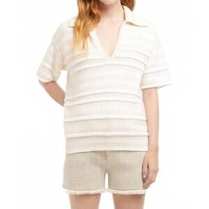 NEW BARRIE short sleeve ripple stripe pullover polo in white